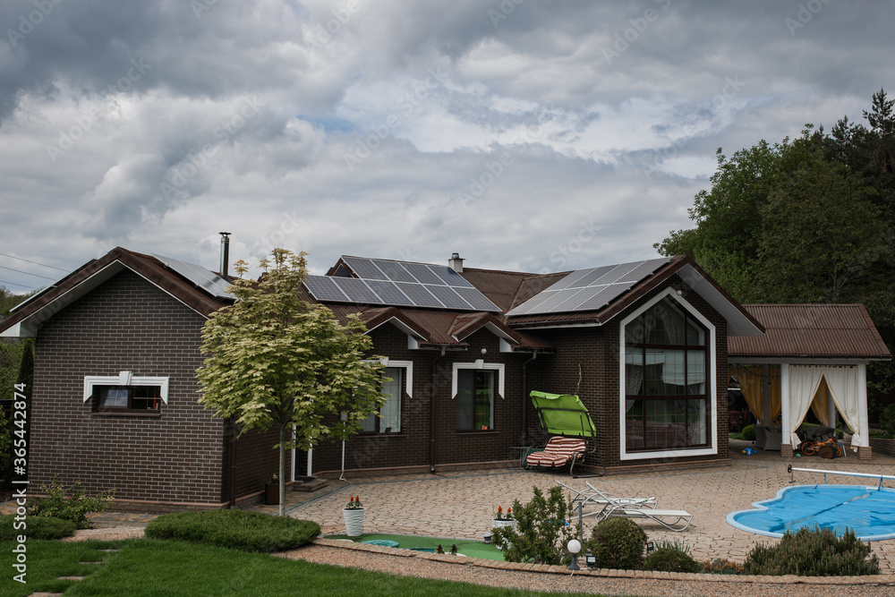 Solar panels on the big modern house