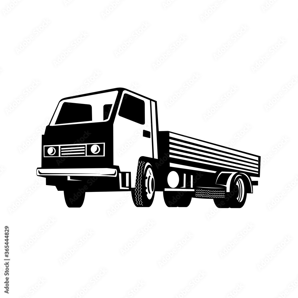 Lightweight Flatbed Truck Viewed from Low Angle Retro Black and White
