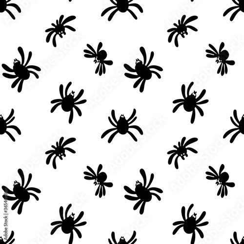 Seamless spider silhouette pattern on white background.Cute spider pattern.Design for printing,paper,packaging.Halloween