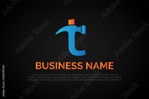 Letter T Hammer Logo Template