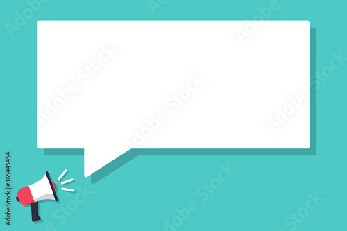 Megaphone announced with speech bubble in a flat design