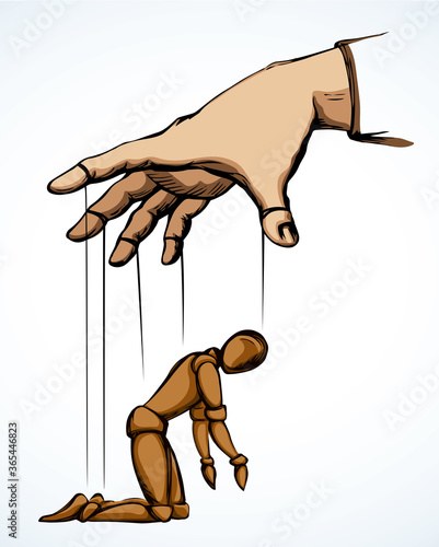 The puppet is kneeling. Vector drawing