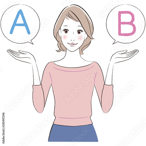 笑顔で比較する女性