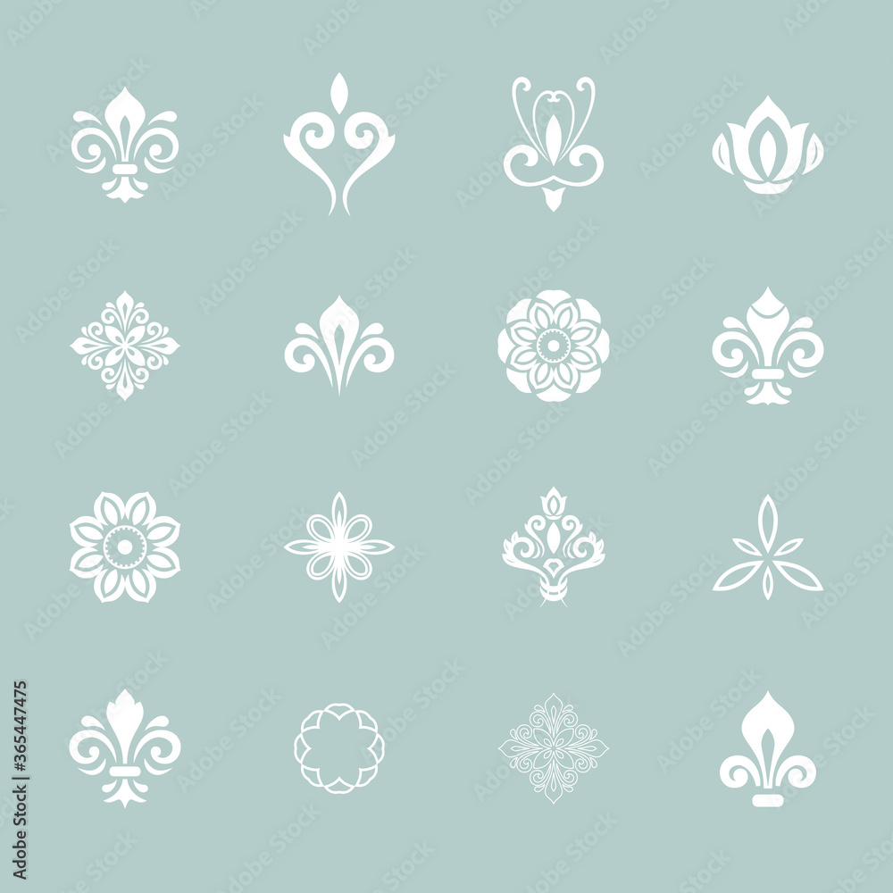 Vintage set of vector decorative white elements. Different elements for ...
