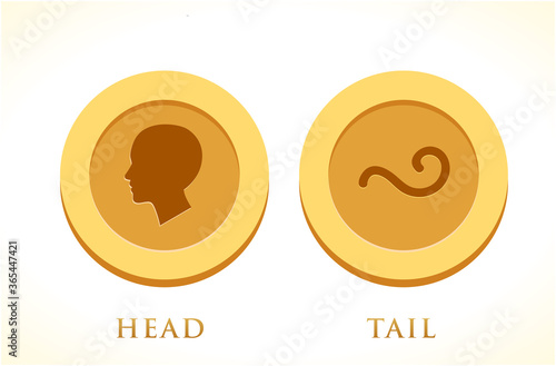 A set of Gold coin. Head and Tail. Isolated Vector Illustration