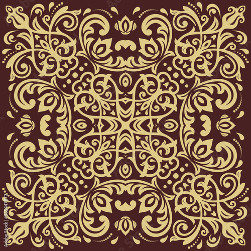 Elegant vintage vector brown and golden ornament in classic style. Abstract traditional pattern with oriental elements. Classic vintage pattern