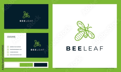 abstract  logo bee with the concept of leaves and business cards