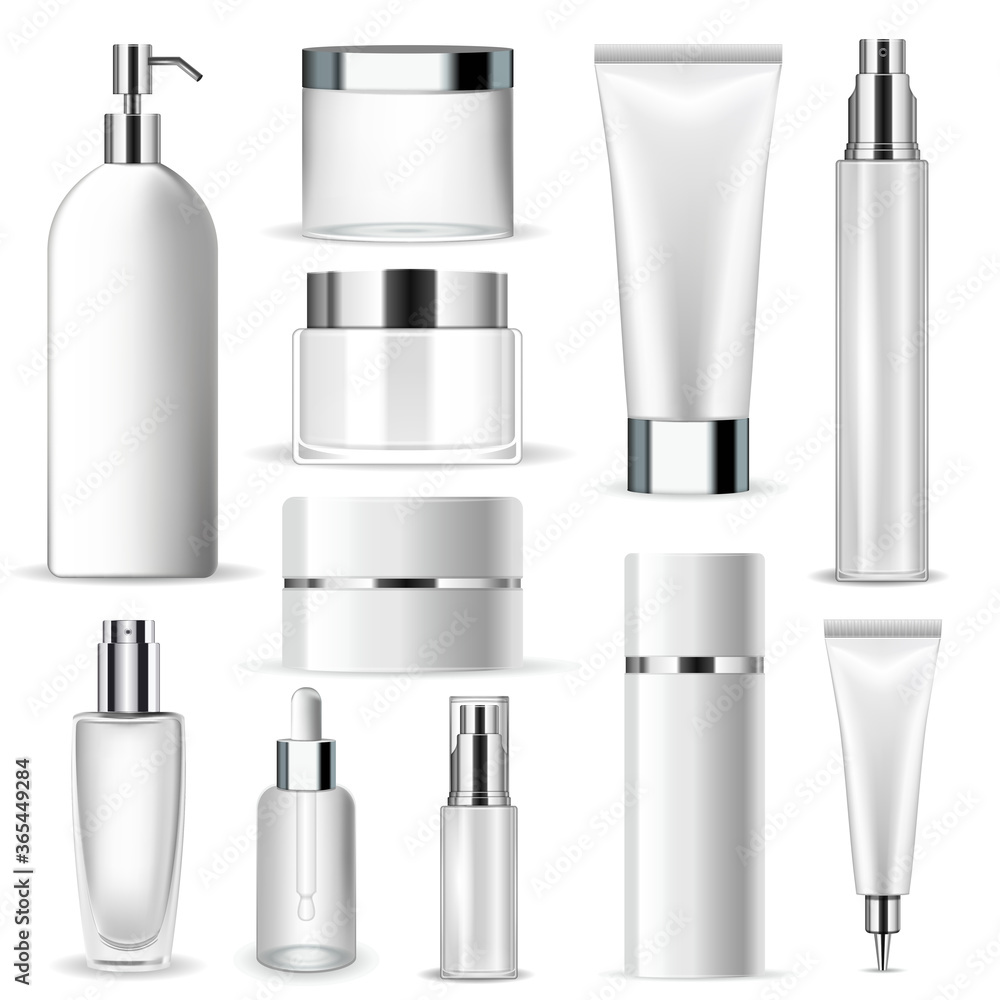 Set vector blank templates of empty and clean white plastic containers ...