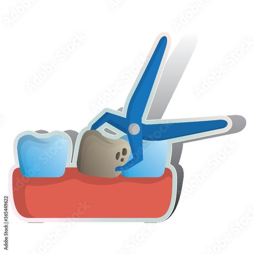dental forceps pulling decaying tooth on gum