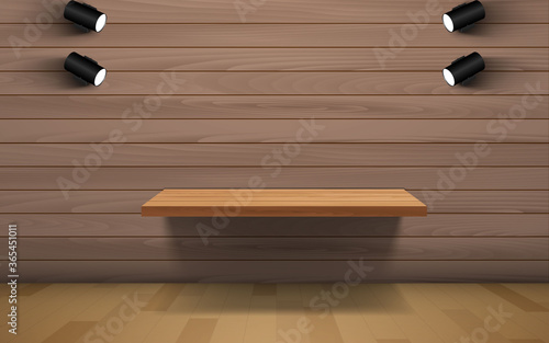 wooden shelf and spotlight in the wood studio room