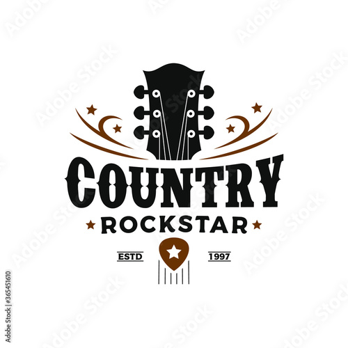 Vintage retro Classic country music, guitar vintage retro logo design