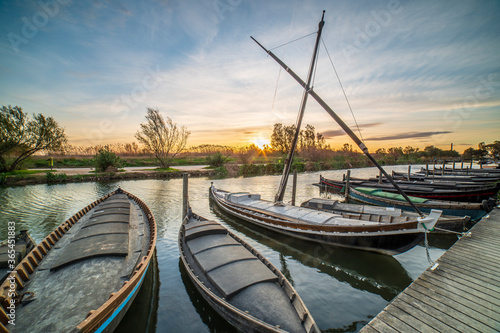 Sunset in the port of Catarroja in Albufera of Valencia.