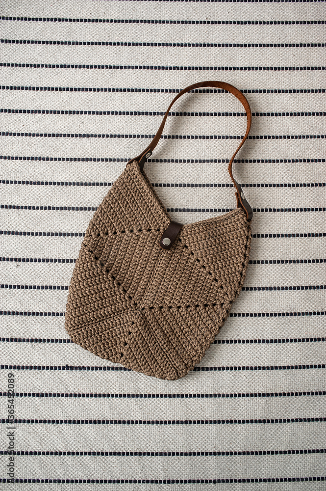 Gray knitted bag. Handmade crochet purse.