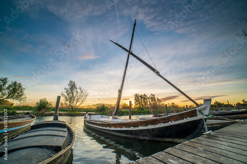 Sunset in the port of Catarroja in Albufera of Valencia.