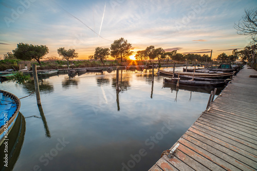 Sunset in the port of Catarroja in Albufera of Valencia.