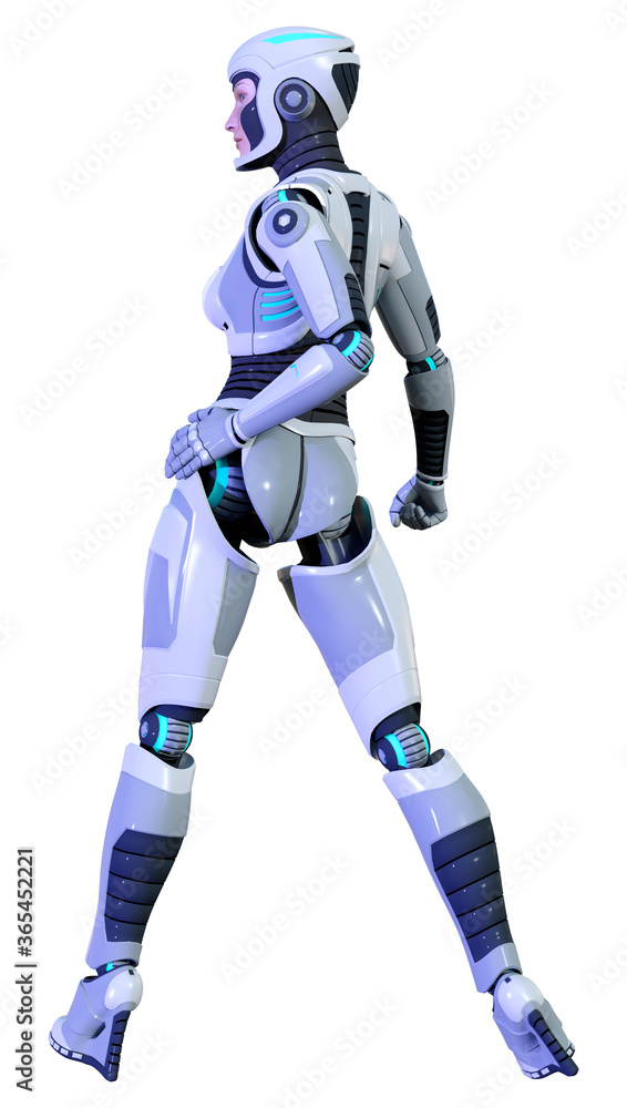 3D Rendering Female Robot on White