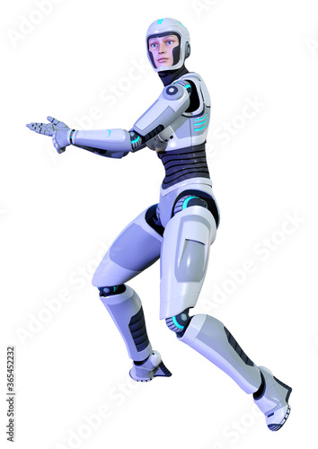 3D Rendering Female Robot on White