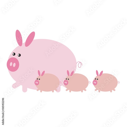 piglets walking along pig cartoon