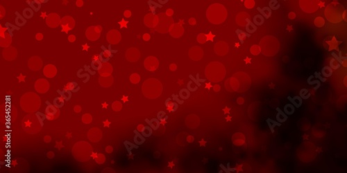Dark Red, Yellow vector background with circles, stars. Colorful disks, stars on simple gradient background. Pattern for design of fabric, wallpapers.