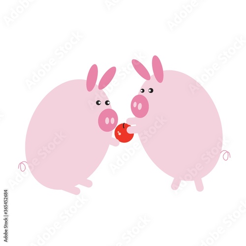 pig cartoon sharing an apple