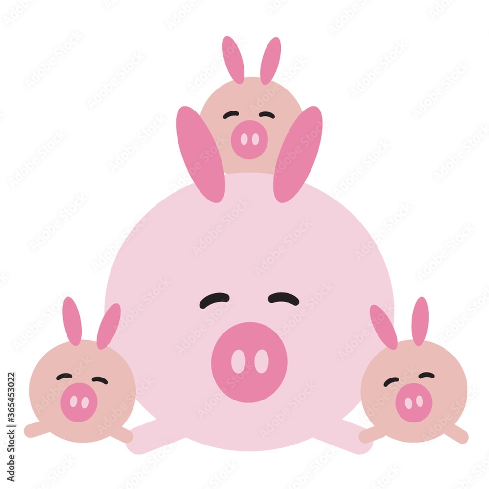 pig cartoon resting with its piglets pig cartoon resting with its piglets