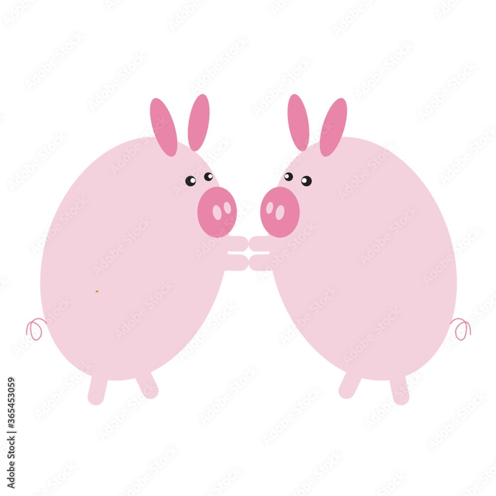 Fototapeta premium pig cartoons holding hands