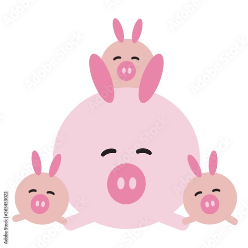 pig cartoon resting with its piglets