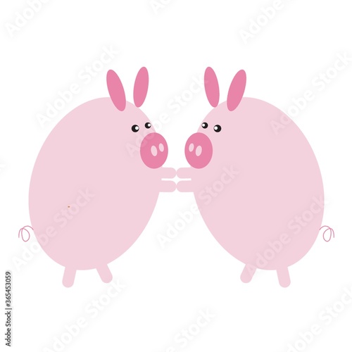 pig cartoons holding hands