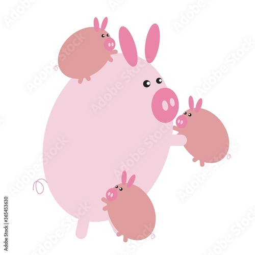 pig cartoon playing with its piglets