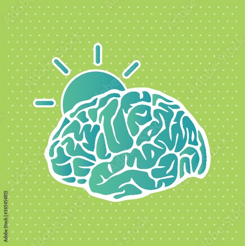 human brain with sun