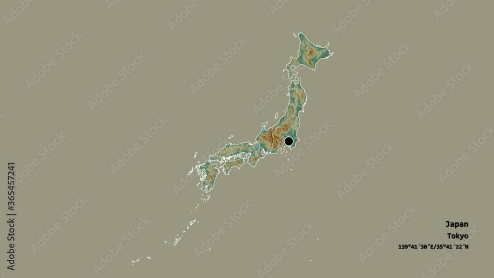 Fukui, prefecture of Japan, with its capital, localized, outlined and zoomed with informative overlays on a relief map in the Stereographic projection. Animation 3D Fukui, prefecture of Japan, with its capital, localized, outlined and zoomed with informative overlays on a relief map in the Stereographic projection. Animation 3D