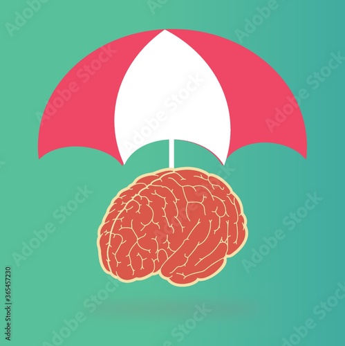 human brain with umbrella