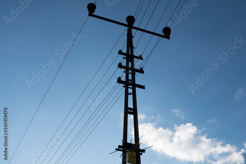 Electric power transmission lines,blurred background