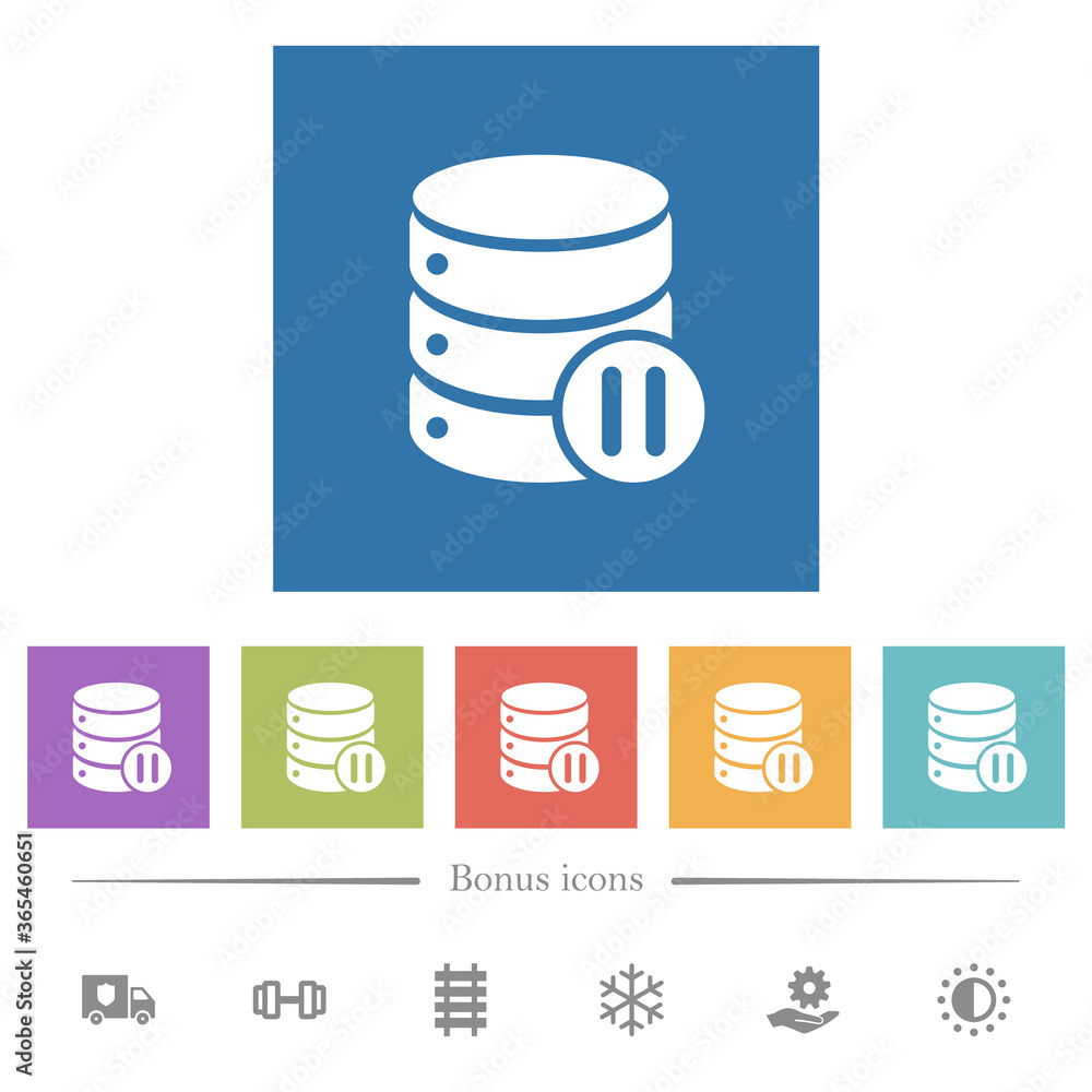 Database macro pause flat white icons in square backgrounds Database macro pause flat white icons in square backgrounds