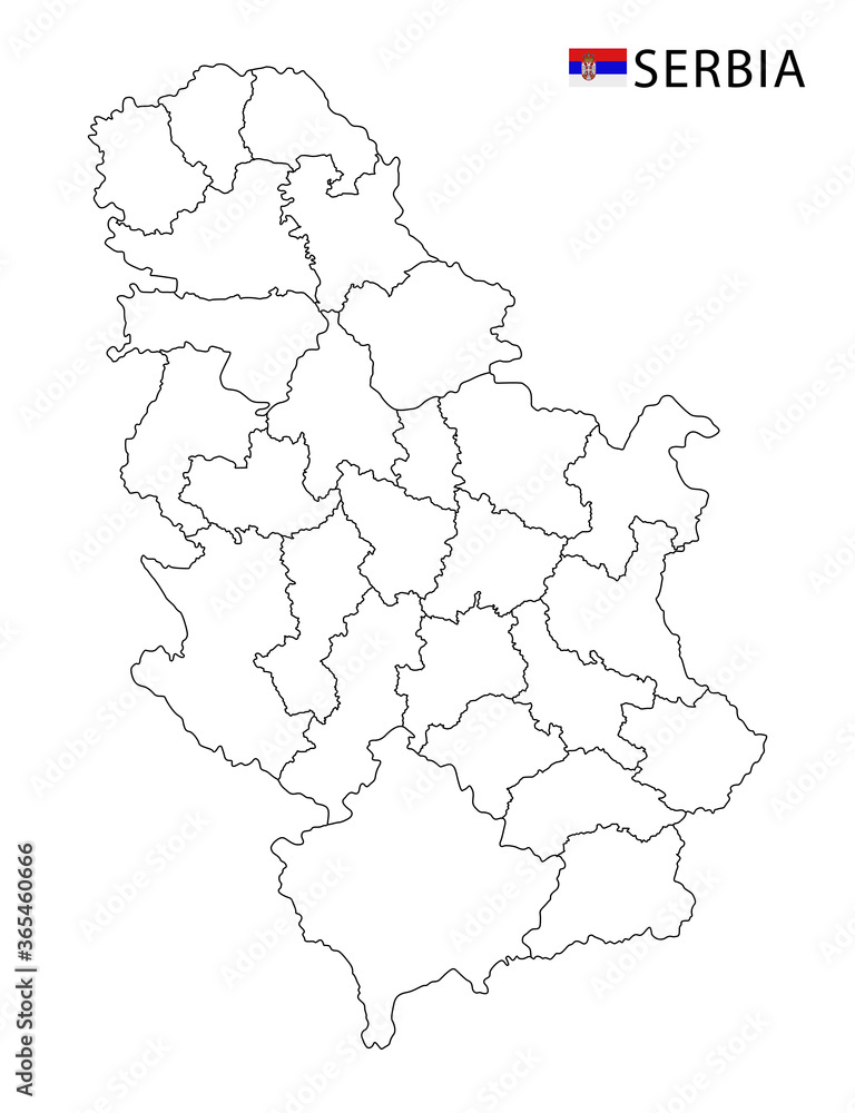 Serbia map, black and white detailed outline regions of the country.