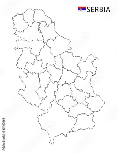 Serbia map, black and white detailed outline regions of the country.