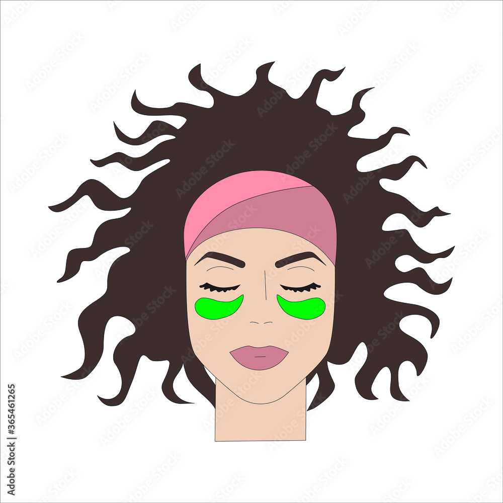 The face of a beautiful girl with patches around her eyes. The face of a beautiful girl with patches around her eyes.