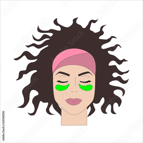The face of a beautiful girl with  patches around her eyes.