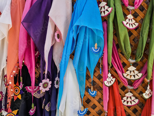 Colorful scarves in street bazaars
