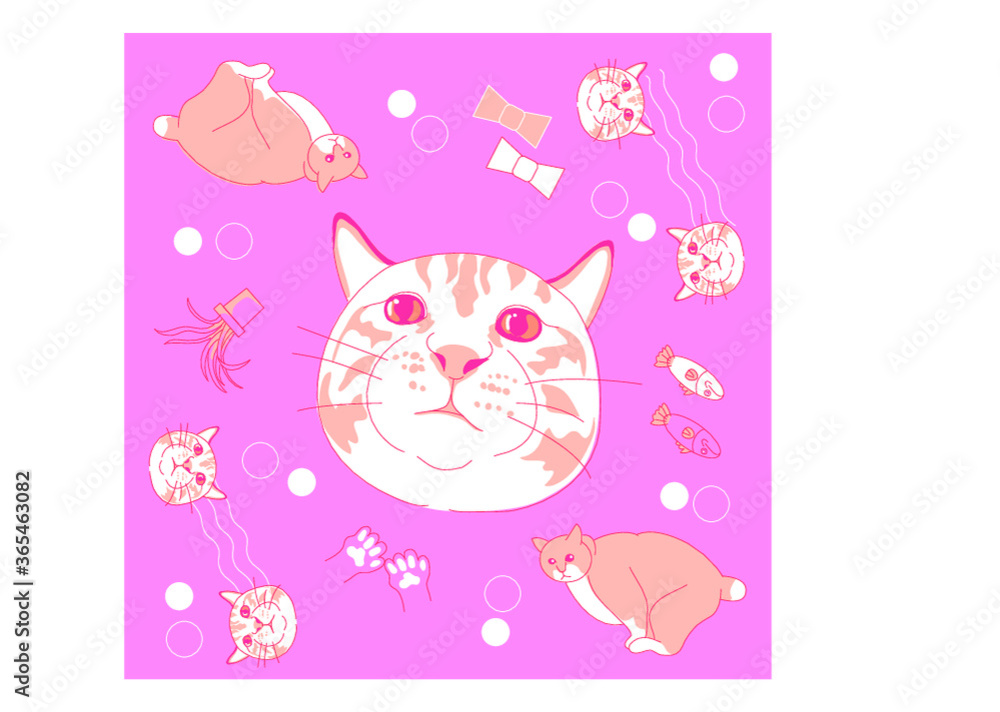 猫のテキスタイル・ピンク