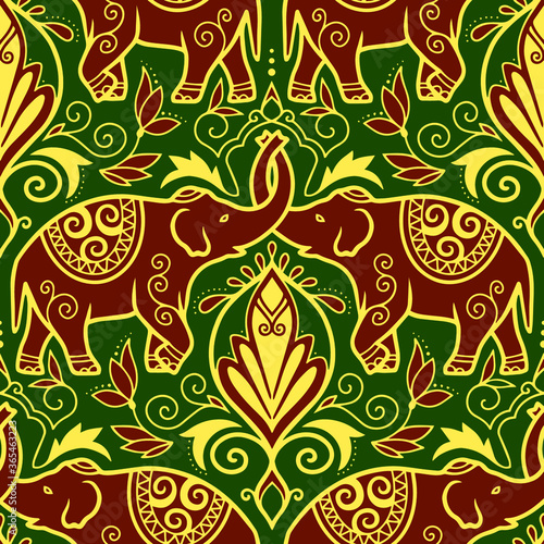 Photography Seamless ornamental pattern element with elephants