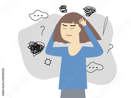 overwork and tired woman that is so stressed out, nervous about everything and virus situation.