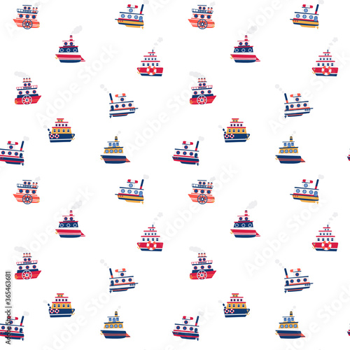 Cute seamless pattern with different ships on white background.