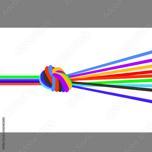 Ropes tied together with knot on white background.