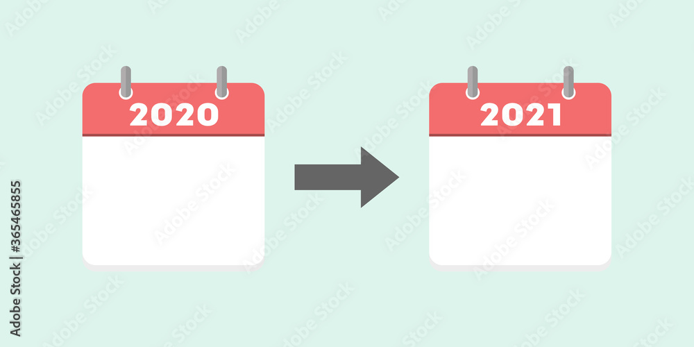 年 21年の日めくりカレンダー コロナウイルスの影響によるイベントの延期 年末年始 ビフォーアフターイメージ素材 Vektornyj Obekt Stock Adobe Stock