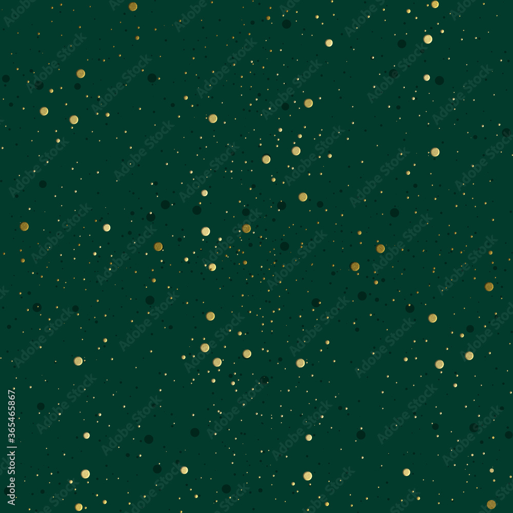 Dark green seamless background with golden drops. Dark green seamless background with golden drops.