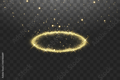 Golden halo angel ring. Isolated on black transparent background, vector illustration