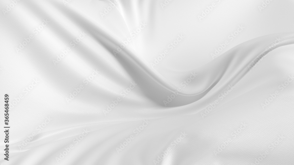 Fototapeta premium Wavy abstract white silk fabric background. White cloth background with smooth lines. Satin silk close-up with folds and ripples. 3d rendering.