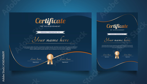 Elegant Blue and Gold Certificate Template