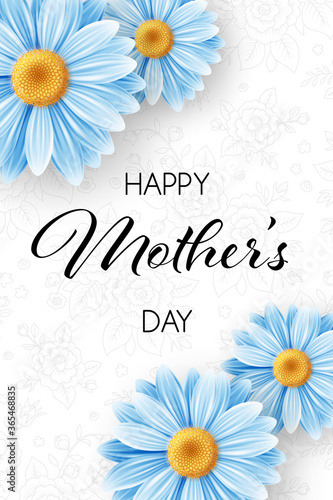 Happy Mothers day background with daisy flowers. Greeting card, invitation or sale banner template